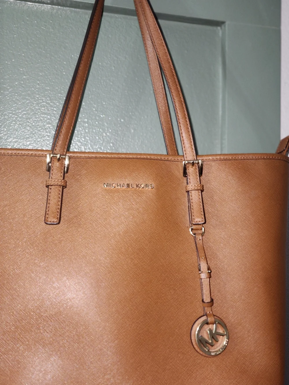 Michael Kors Tan Leather Tote with Gold MK Charm